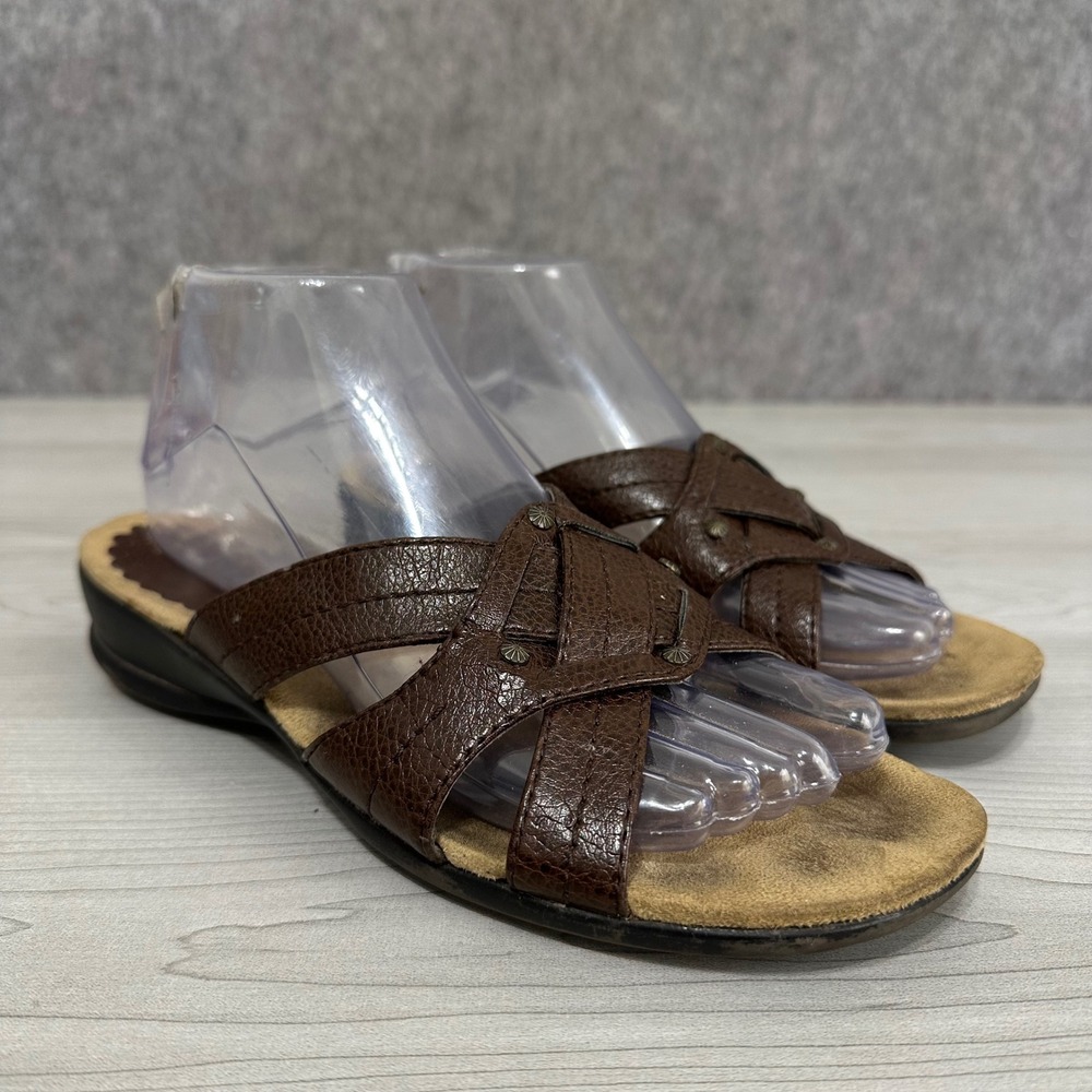 Bass Gloria Slide Sandals Womens 8 Brown‎ Crisscross Woven Studded Comfort